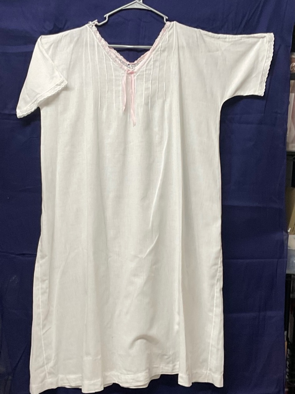 Antique Nightgown, White cotton w/pink ribbon trim
